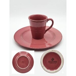 Bizzirri Italy Rose Mauve Ceramic Dinner Plate & Mug 2 Piece Set Distressed Rim